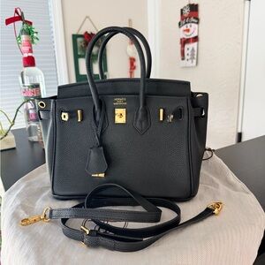 H designer fashion Black Leather Handbag Kelly